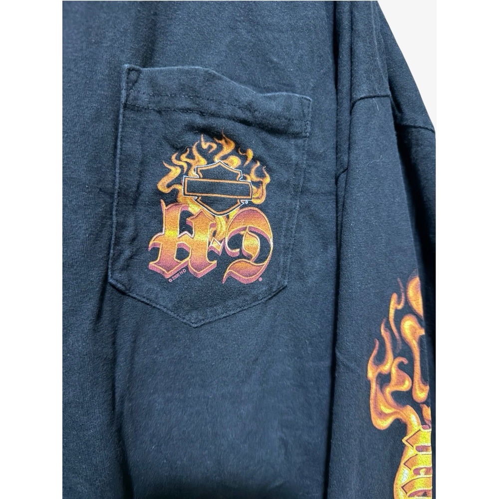 Y2K Vintage Harley Davidson Flame Script Long Sleeve Pocket Shirt Black 4X - Picture 6 of 13